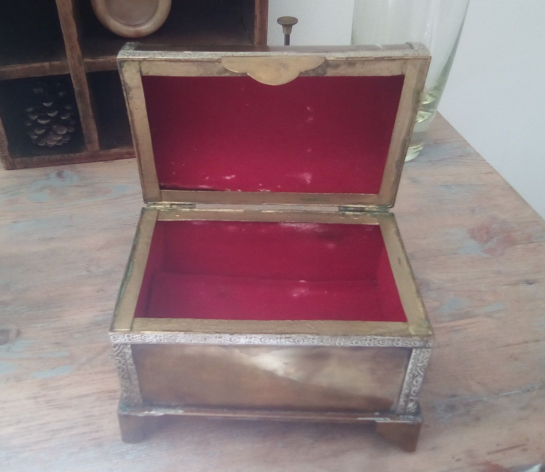 Old jewelry chest in solid brass