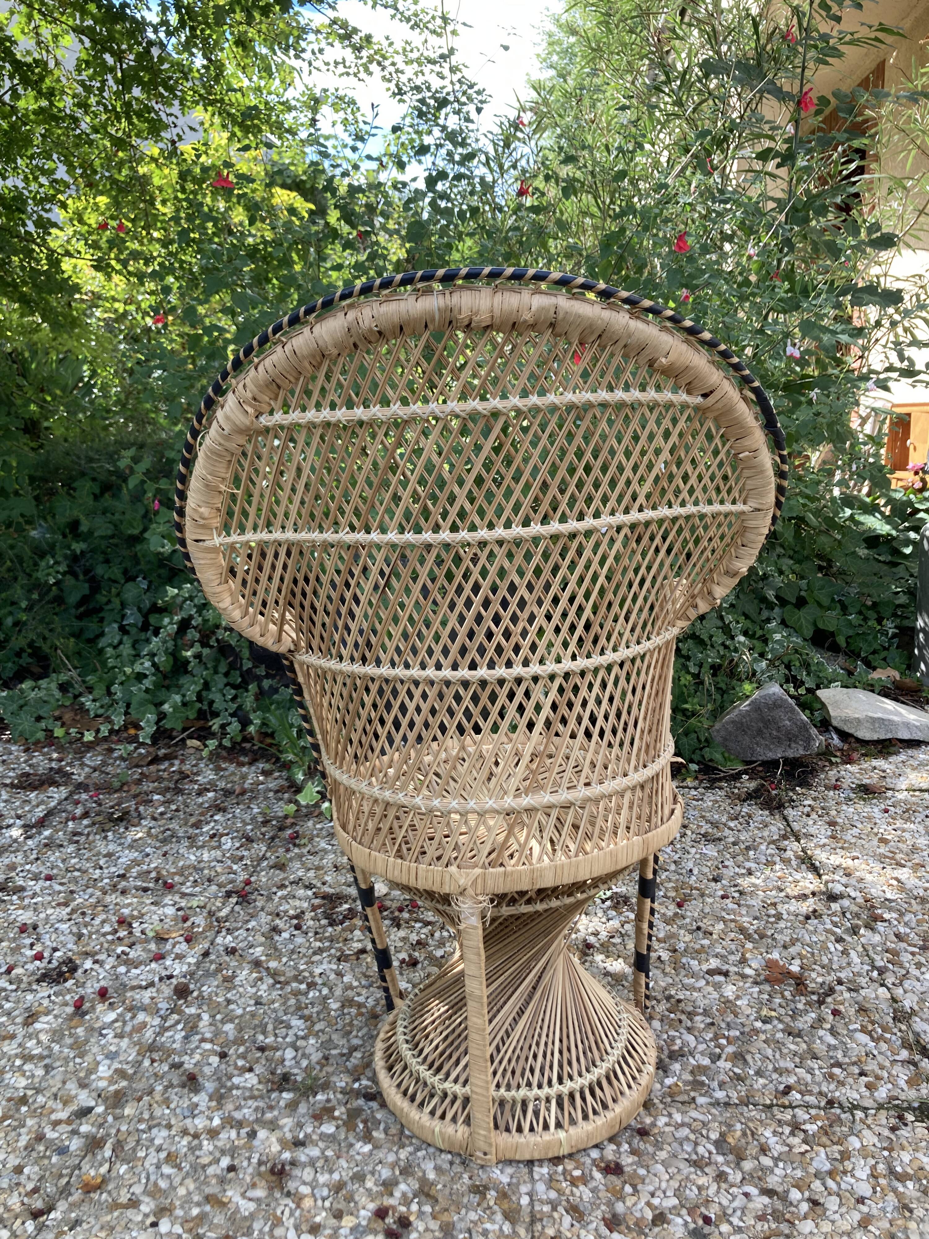 Set of 3 vintage rattan armchairs