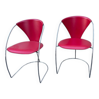 Pair of Linda chairs by Arrben in red leather