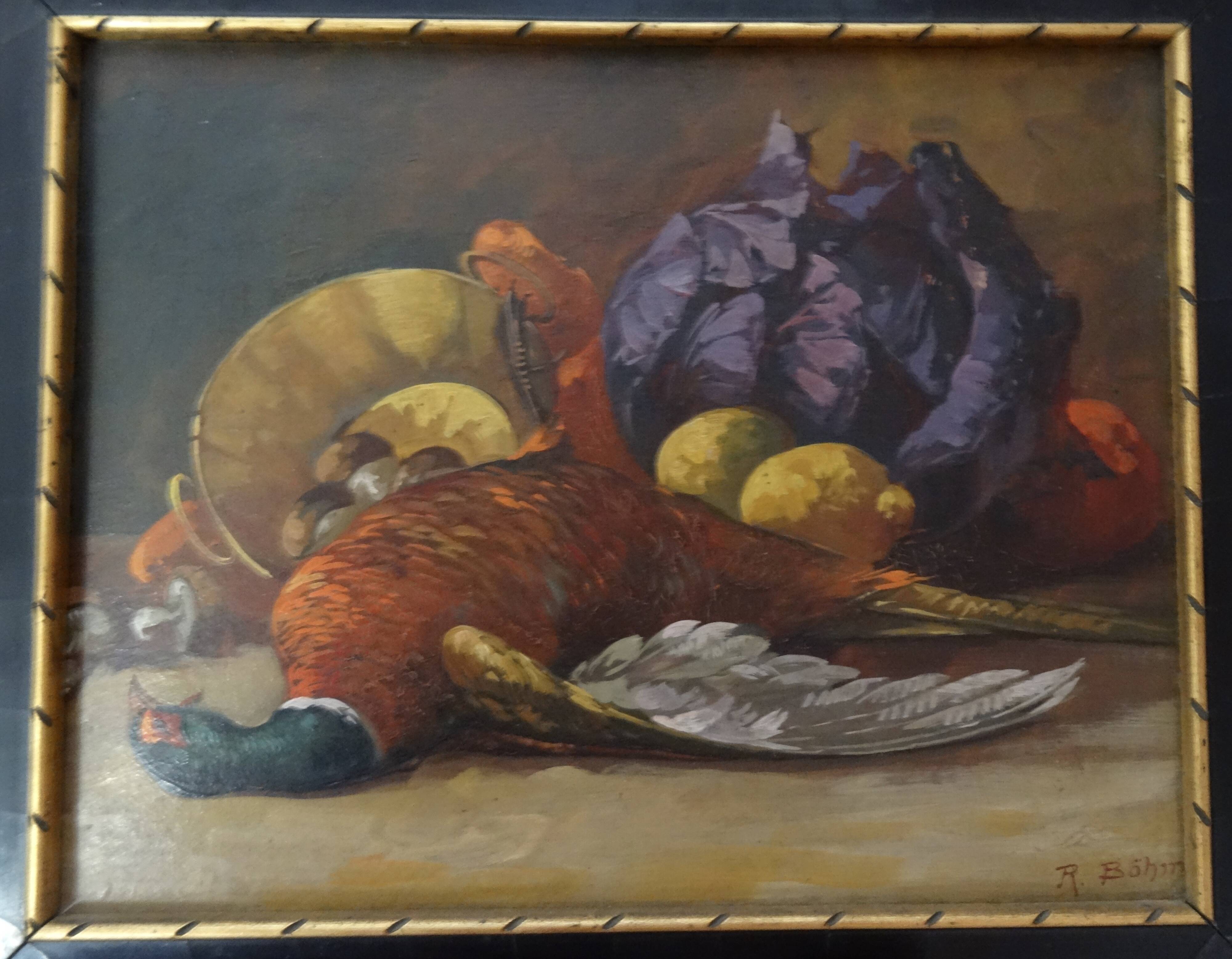 Table still life oil on Panel with its wooden frame