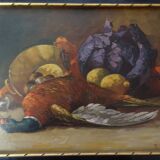 Table still life oil on Panel with its wooden frame