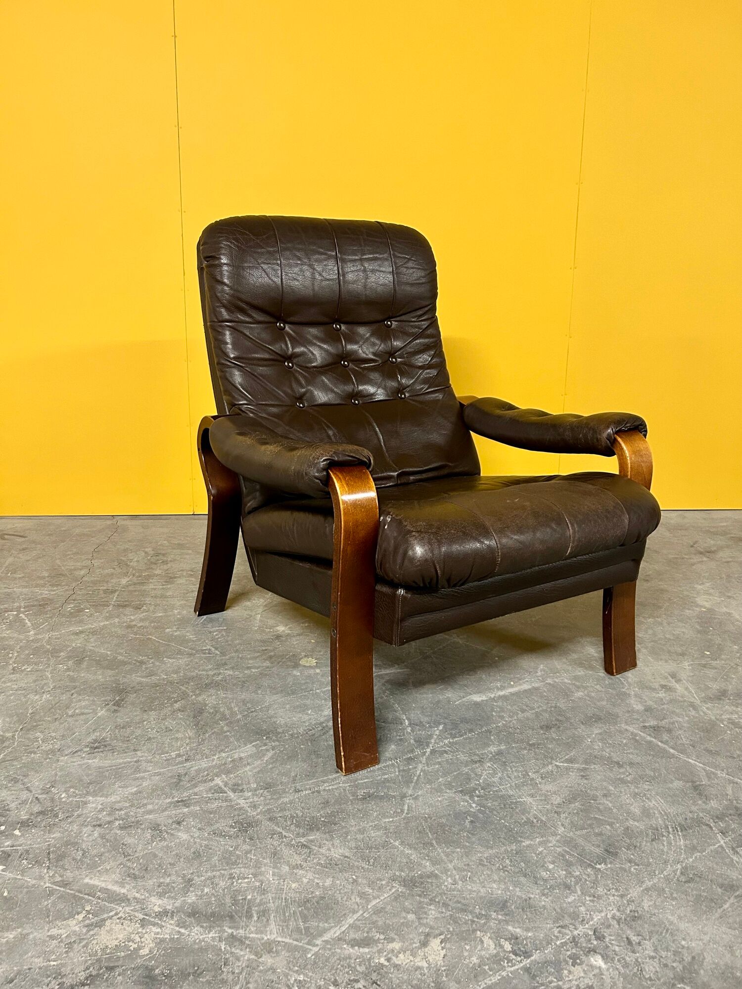 Vintage Scandinavian brown leather armchair 1960s