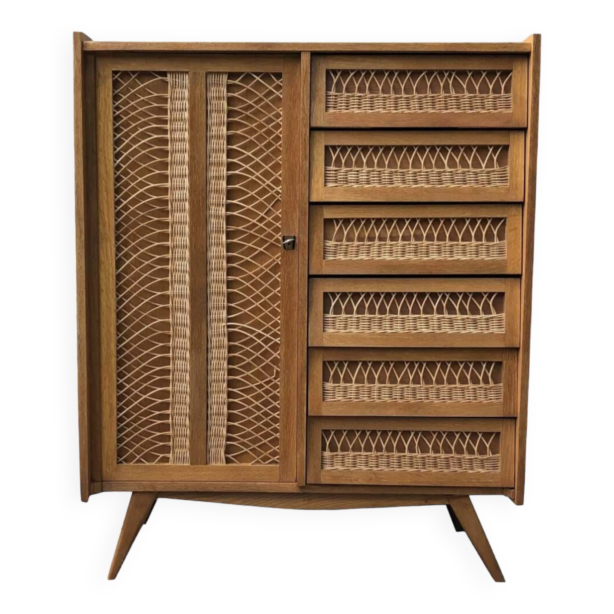 Commode bois et rotin 1/2 armoire