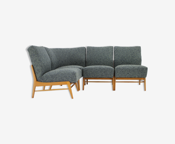 Fauteuils modulaires des années 1970 en bois de hêtre et tissu Kirgby, Tchécoslovaquie