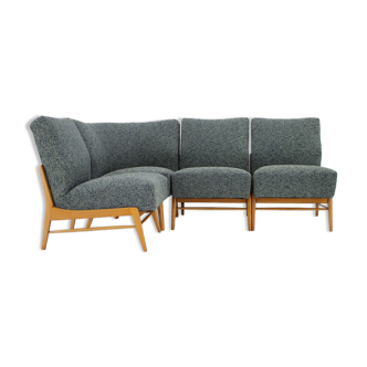 1970s  modular sofa or chairs in beech wood and Kirgby fabric, Czechoslovakia