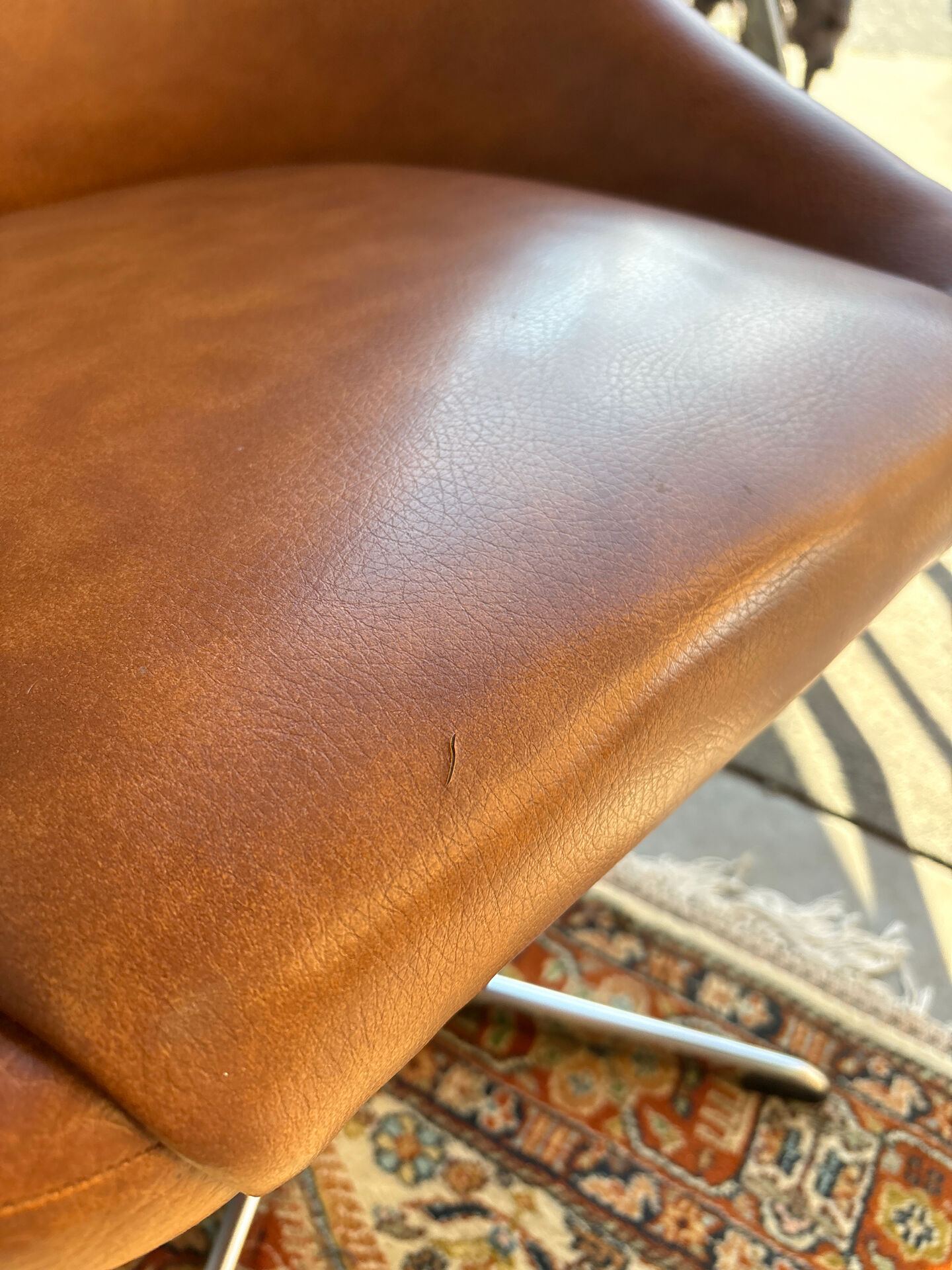 Vintage swivel office chair in cognac faux leather – 1970s