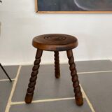 Vintage wood tripod stool turned