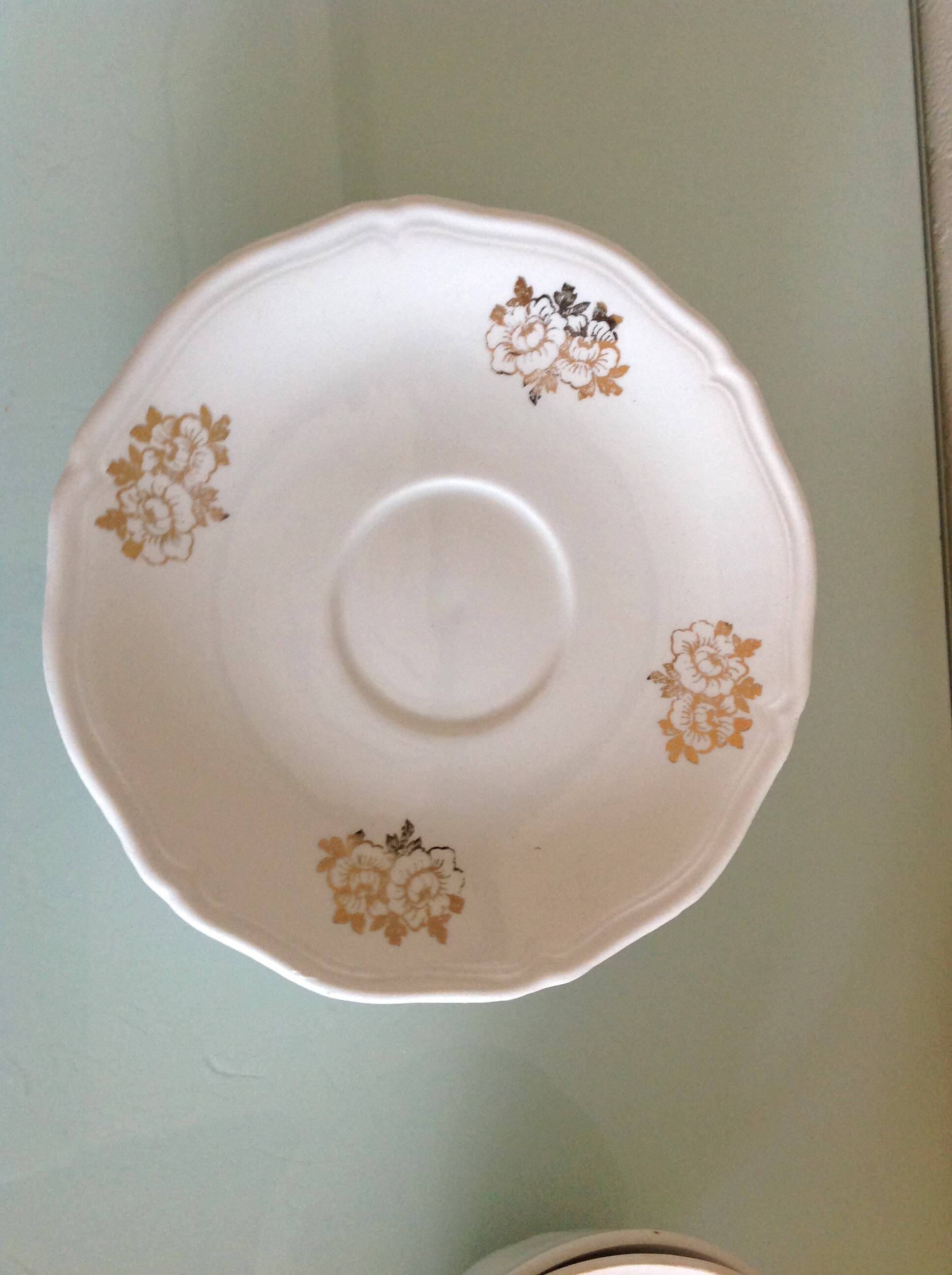 White porcelain coffee service with golden flowers / vintage 50s-60s