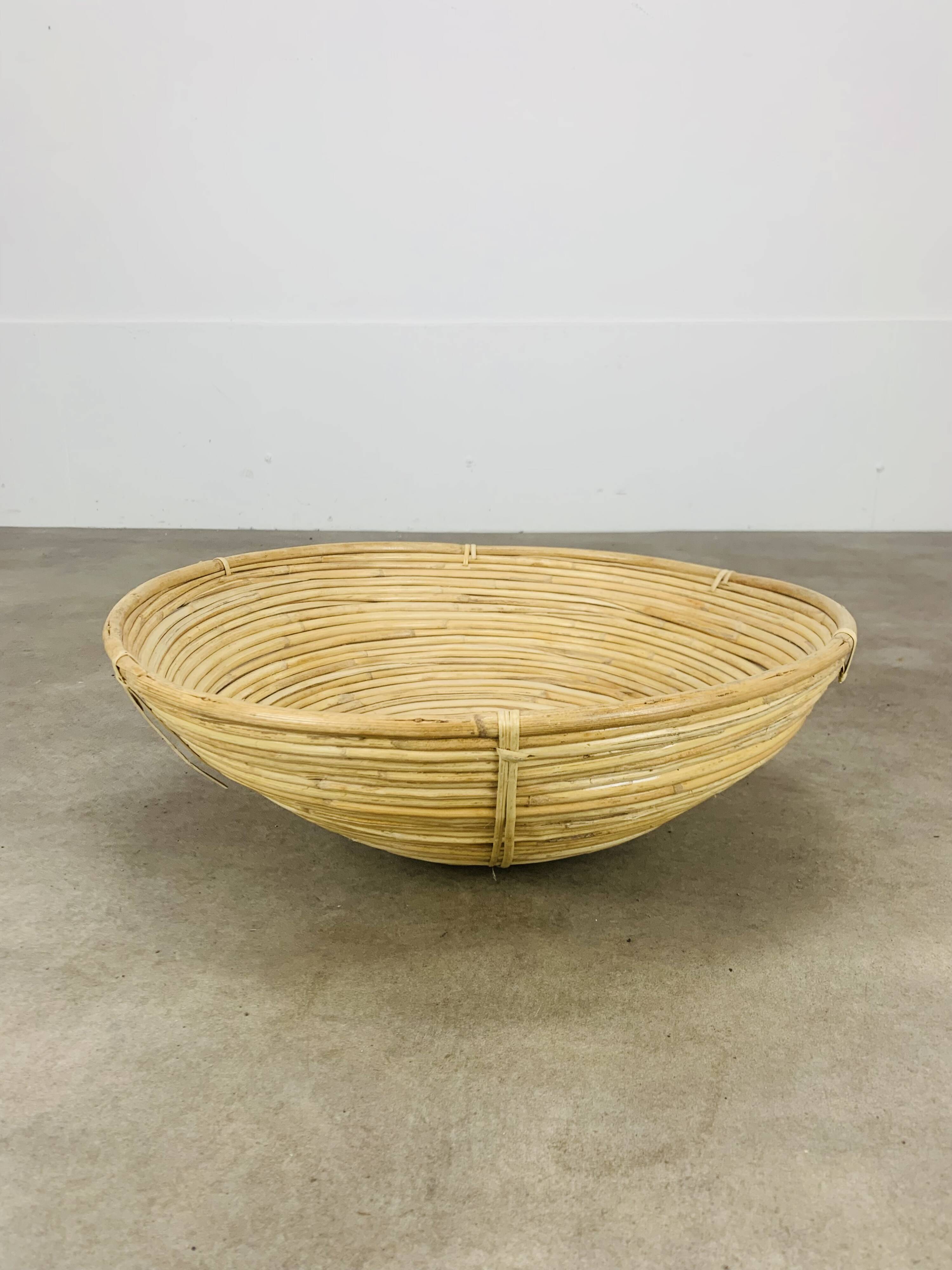 Large wicker bowl 48 cm, vintage, 60s, rattan