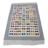 Handwoven Modern Boho Wool Rug with Colourful Patterns and Pompoms