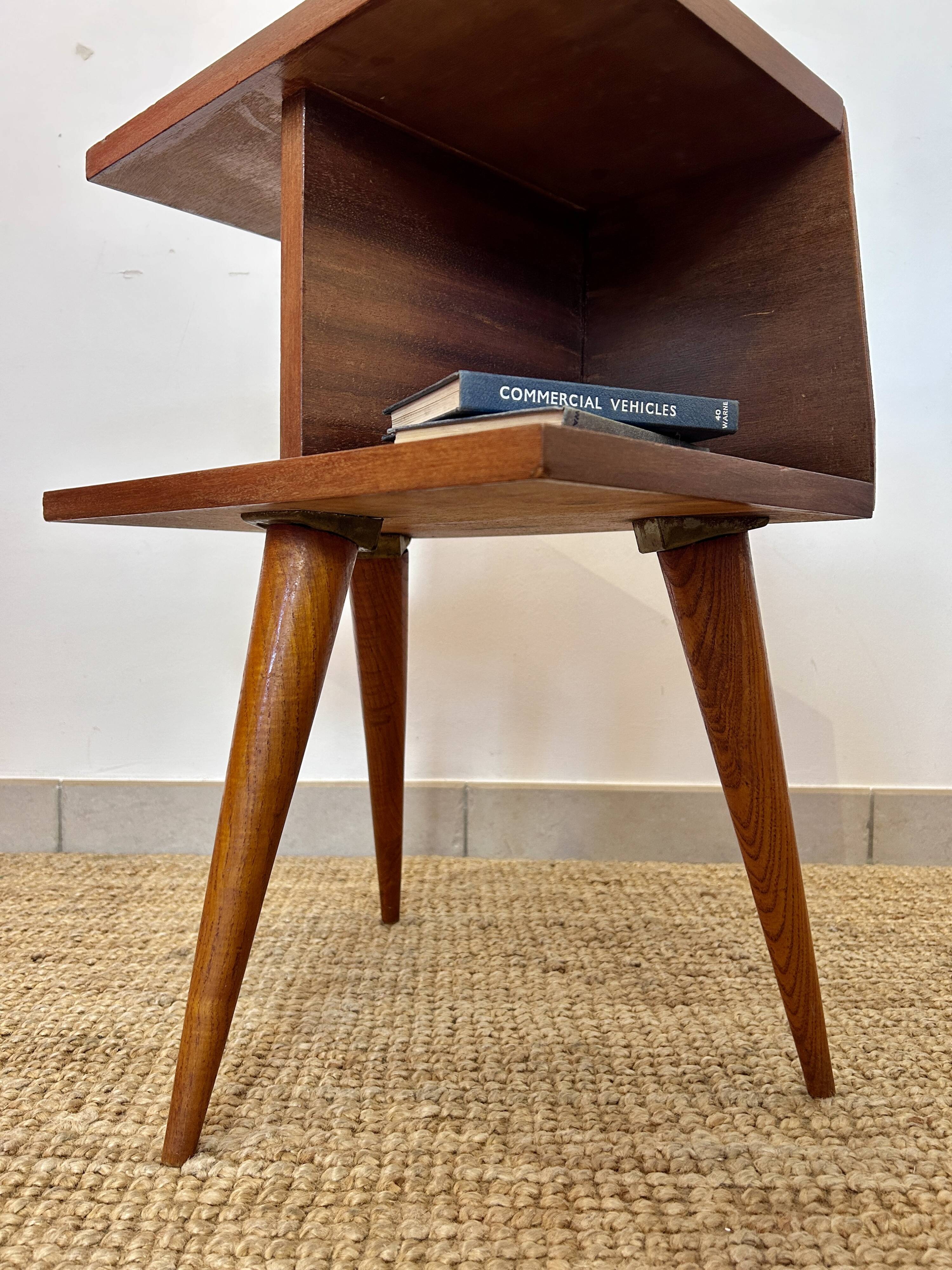 1950s teak tripod bedside table
