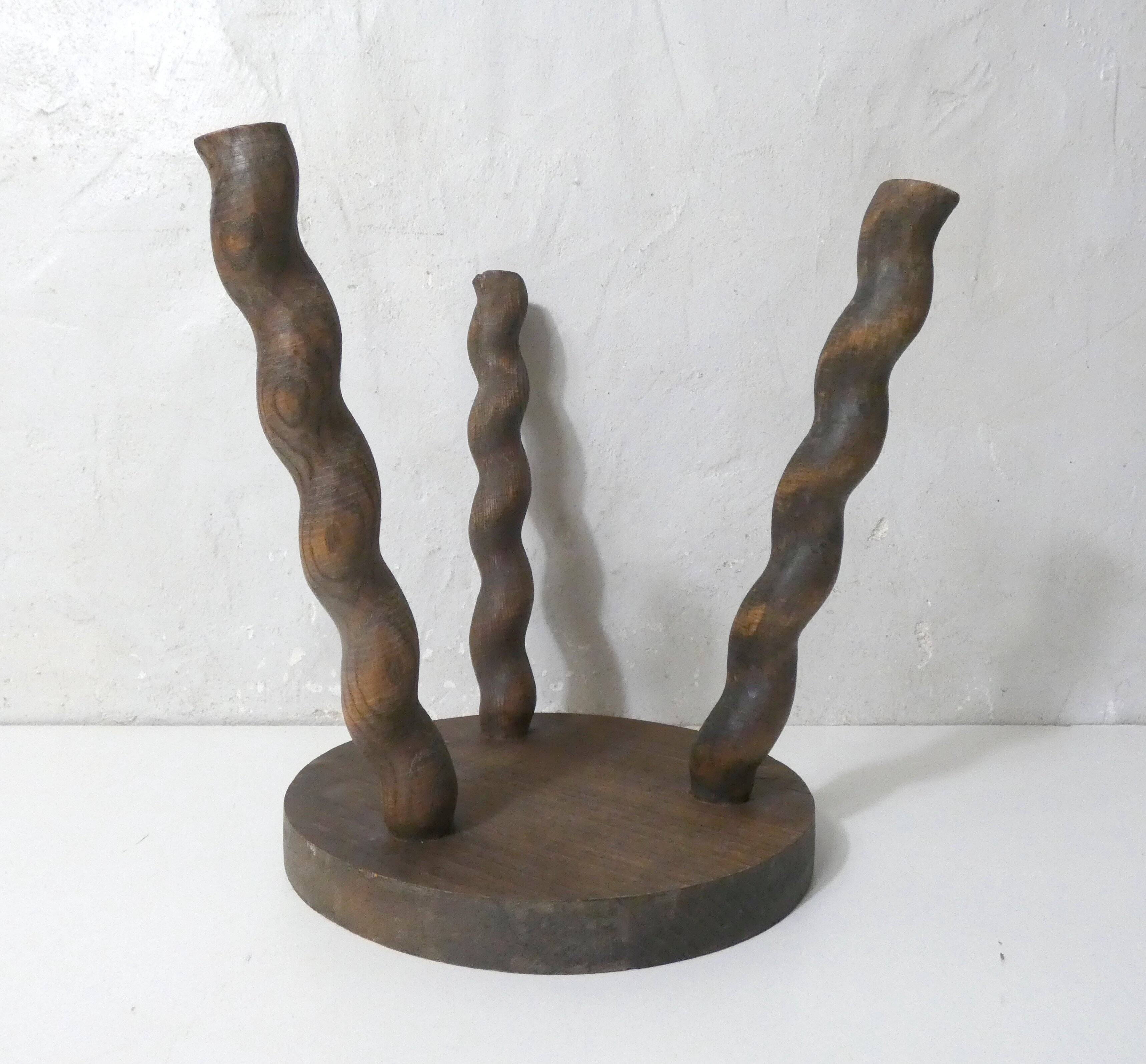 antique solid wood stool with twisted legs