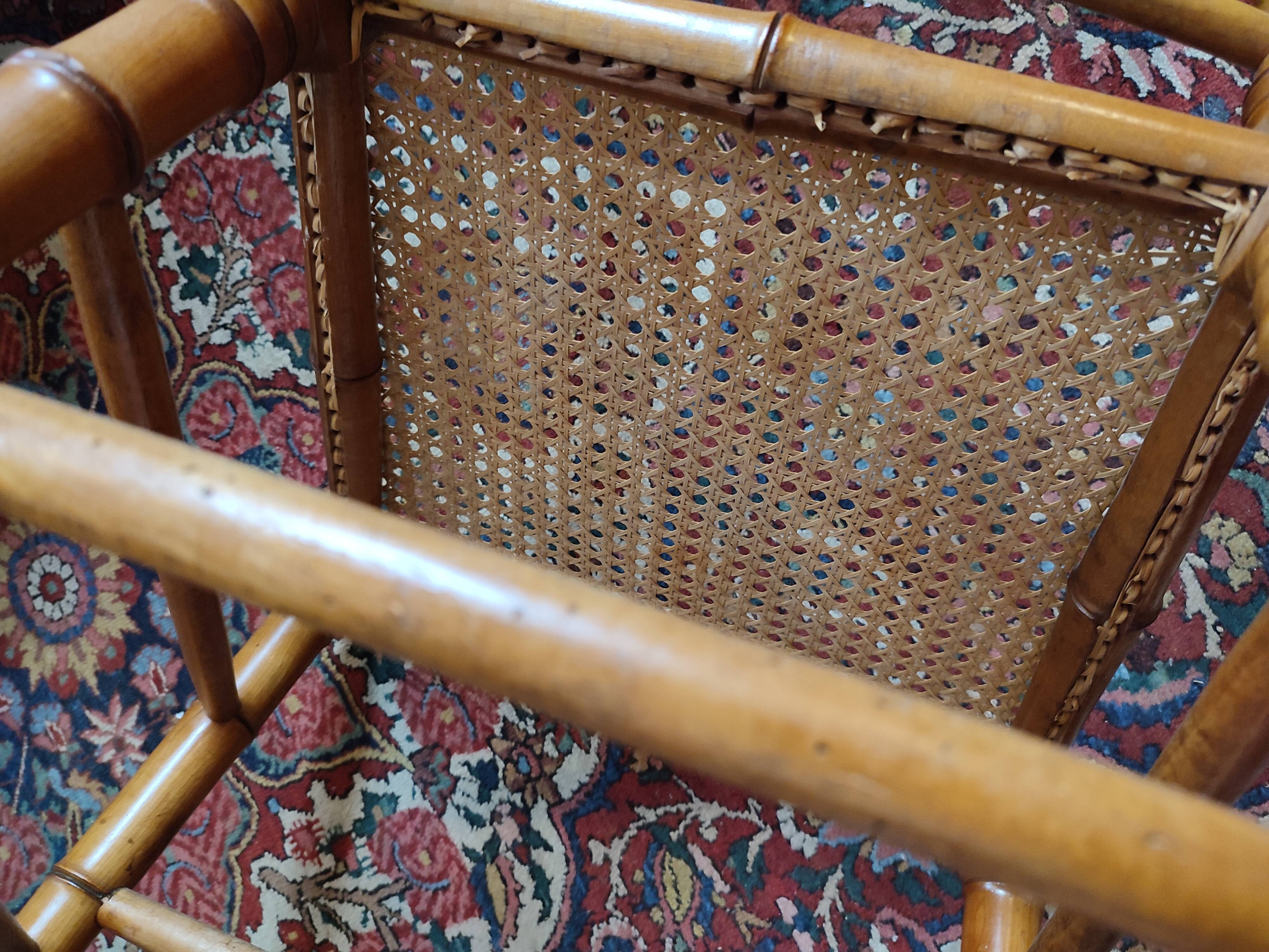 Pair of bamboo-style wooden canned chairs