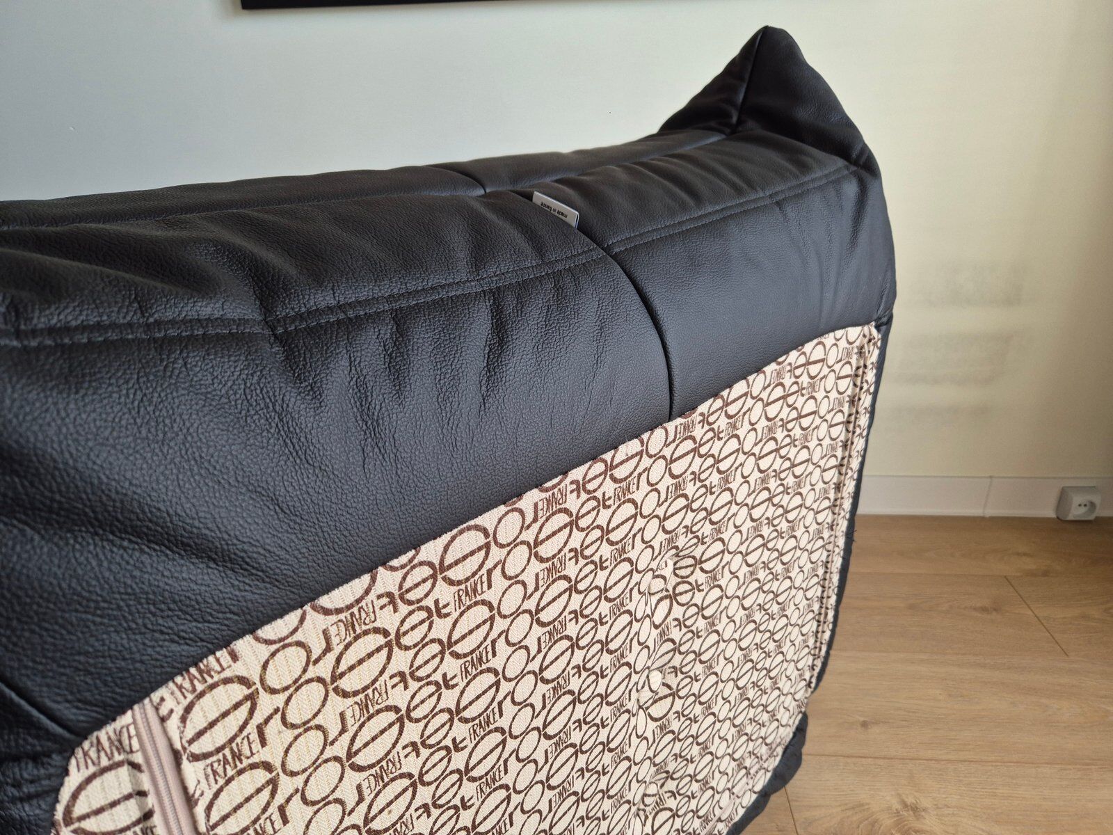 Togo sofa with pouf in black leather by Michel Ducaroy for Ligne Roset, set of 2