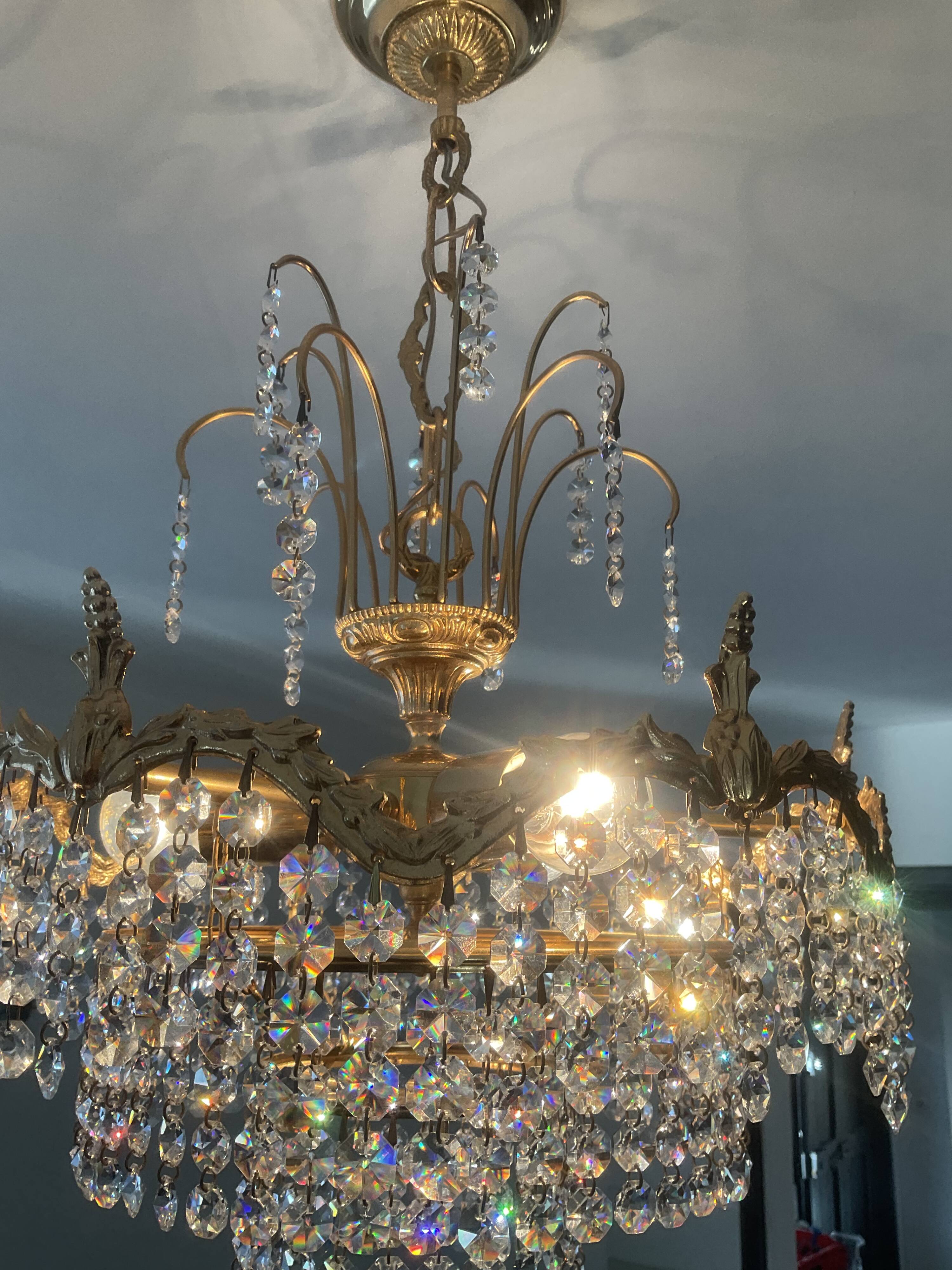 Cascade chandelier with bronze and crystal pendants