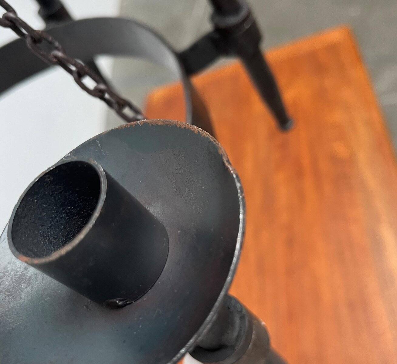 Vintage brutalist wrought iron candle holder by Boltze, 1970s.