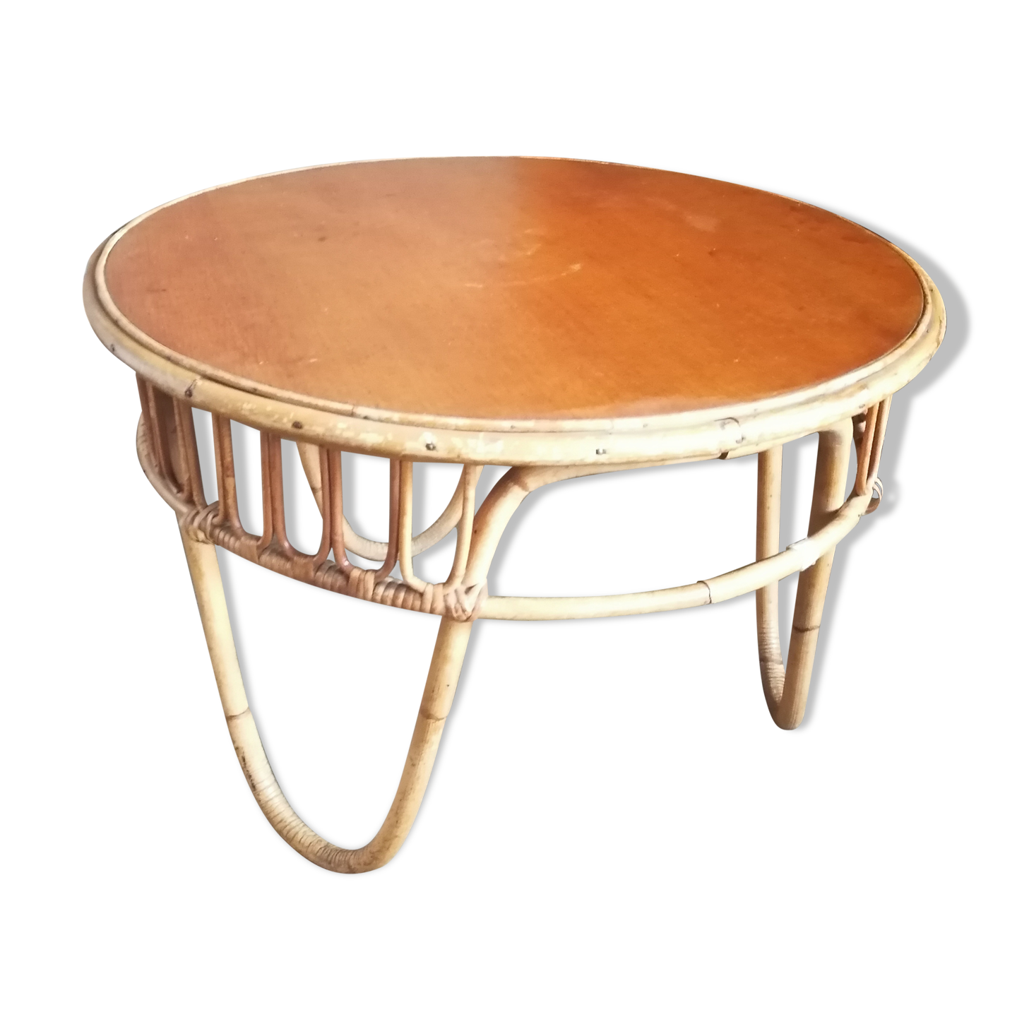 1960 wicker rattan coffee table