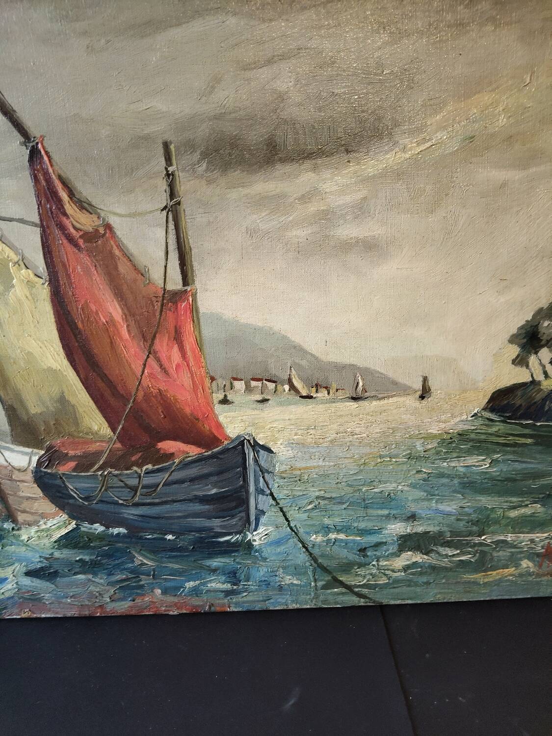 Oil on canvas of a Mediterranean seascape signed MG – 1950s/70s