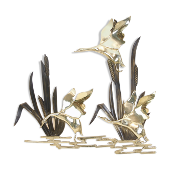 Vintage brass hollywood regency wall decoration with 3 flying geese