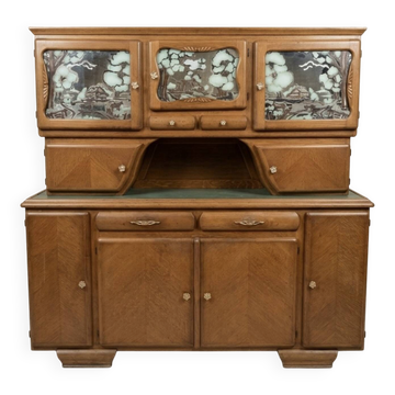 Grand buffet vaisselier Mado rustique en chêne - Style Art Déco / Régi