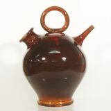 Vintage gargoulette jug in orange enamel ceramic France XXth
