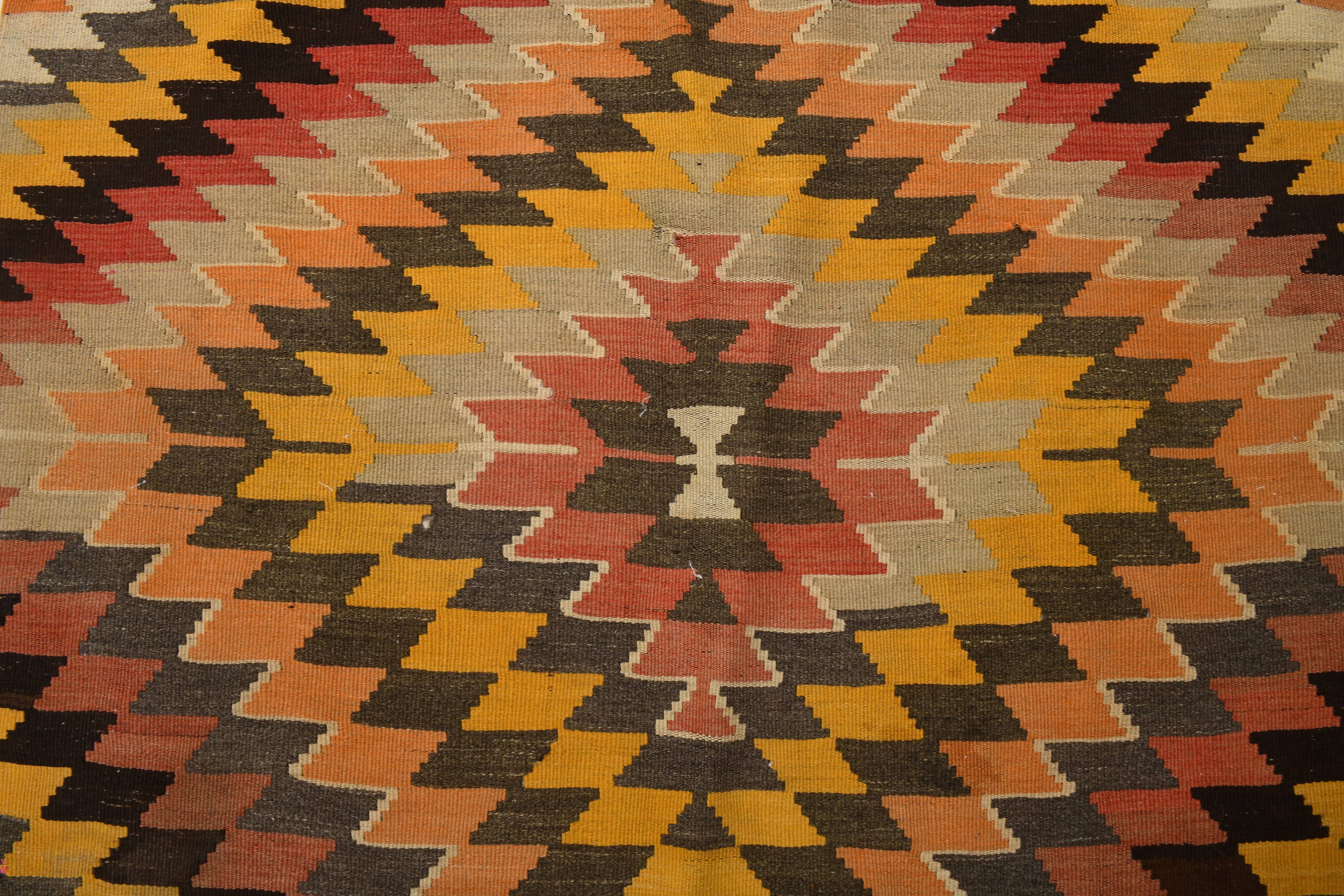 5x8 Orange & Brown Tribal Vintage Kilim Rug, 149x253Cm
