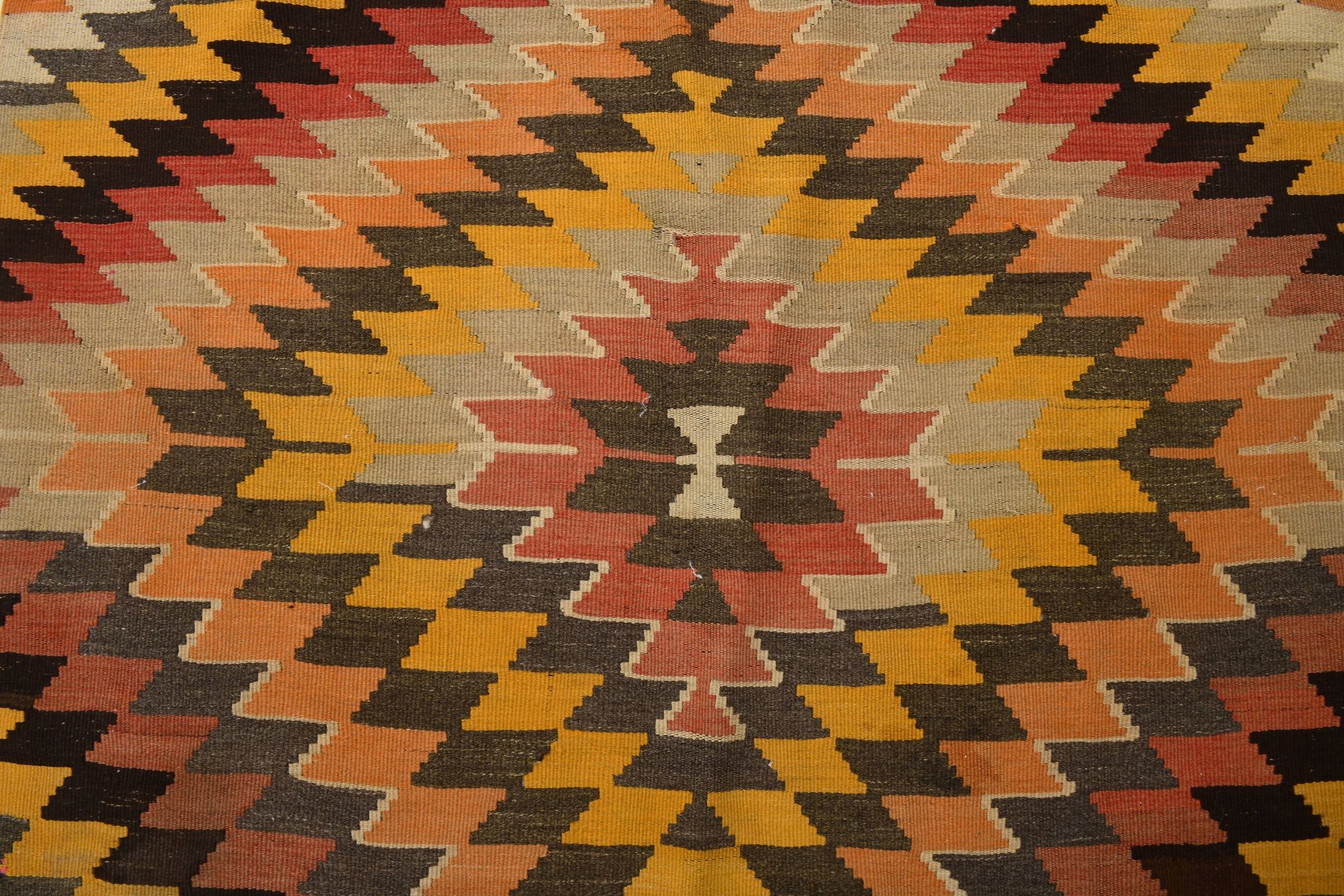 5x8 Orange & Brown Tribal Vintage Kilim Rug, 149x253Cm