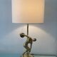 Vintage Peris Andreu lamp in bronze and wood from the 1970s.