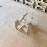 Travertine sculptural coffee table with square top