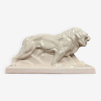 Large Lion in cracked ceramic Art Deco period circa 1925