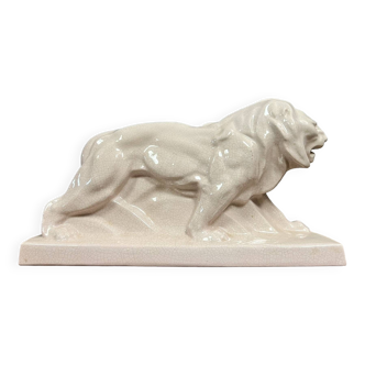 Large Lion in cracked ceramic Art Deco period circa 1925
