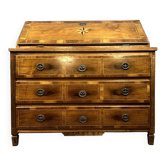 Commode scribanne époque Louis XVI en ronce de noyer à décor marqueté