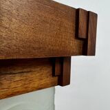 Vintage modernist Art Deco wall light, oak and frosted glass, France, 1930.