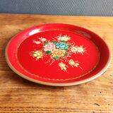 Old Red Plate Signed - Hand-Painted Floral Decoration