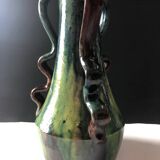 Vase with wavy handles in handcrafted Flemish stoneware