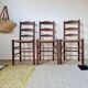 Set of 3 wooden and straw chairs - brutalist look
