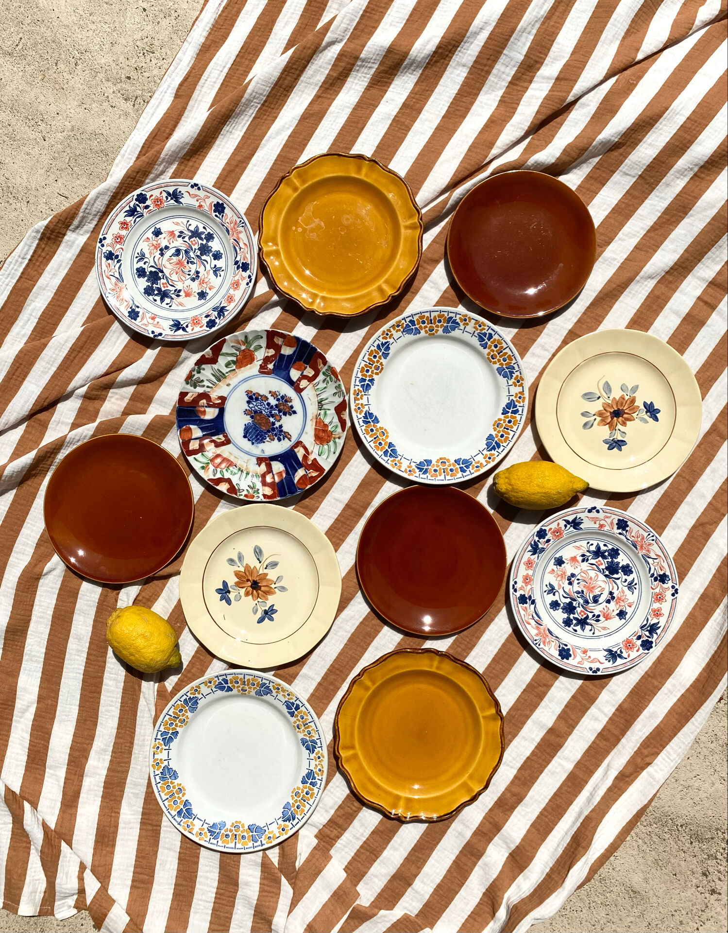 Set of 12 mismatched antique plates