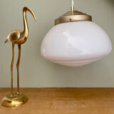 Vintage XXL art deco globe pendant light in white opaline