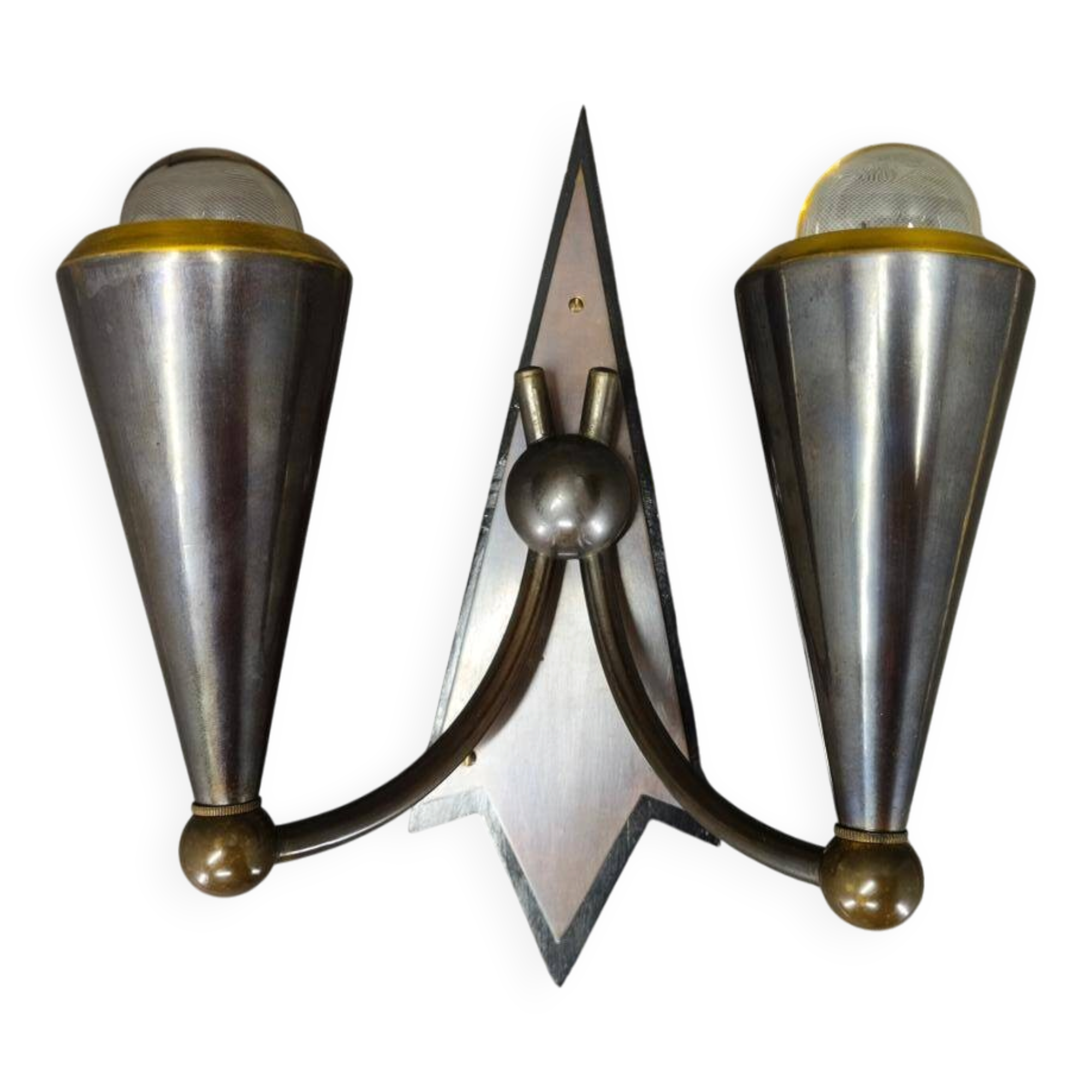 Czech Cubist Art Deco Wall Lamp, Metal and Wood, 1930s