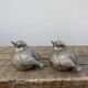 Duo of salt shaker and pepper in the shape of a bird in silver metal and its basket
