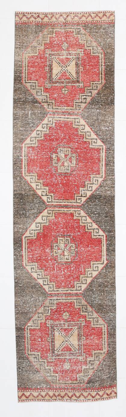 3x10 Red Brown Tribal Pattern Vintage Runner Rug, 78x305Cm
