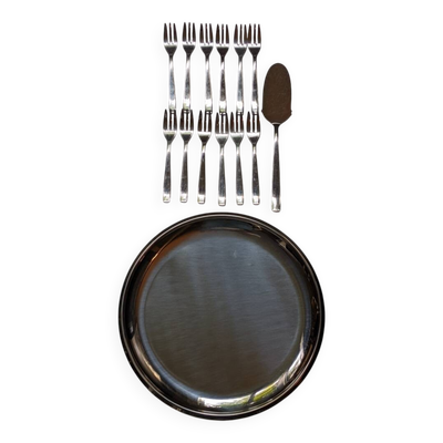 Plateau de service à gâteau avec fourchettes en inox lot Morinox