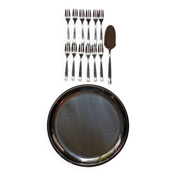 Plateau de service à gâteau avec fourchettes en inox lot Morinox