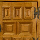 2-door, 2-drawer wardrobe in solid oak and wrought iron, rustic style, 1960s