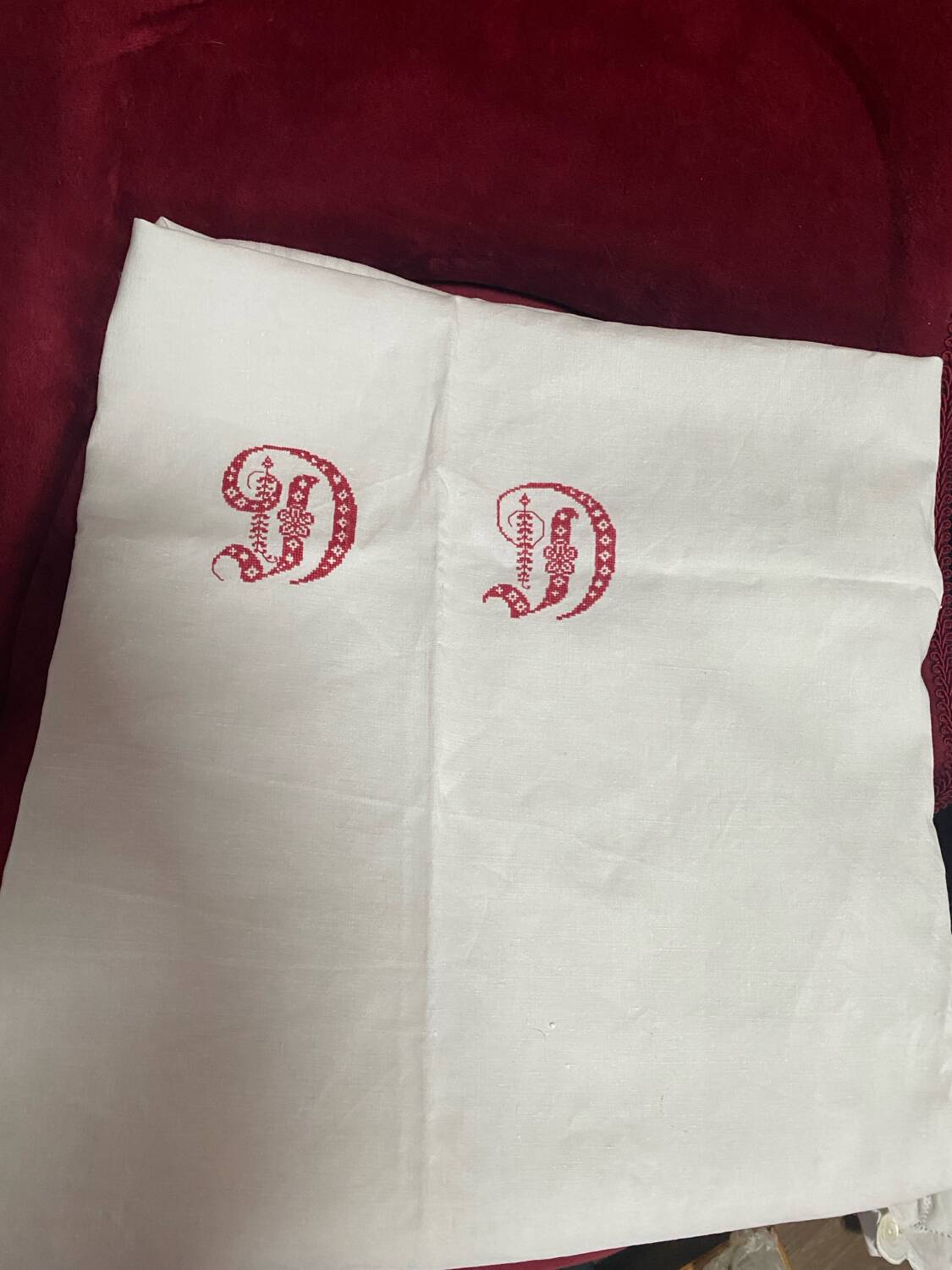 Antique rectangular linen winegrower's tablecloth