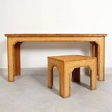 Console with sidetable and mirror in bamboo and rattan