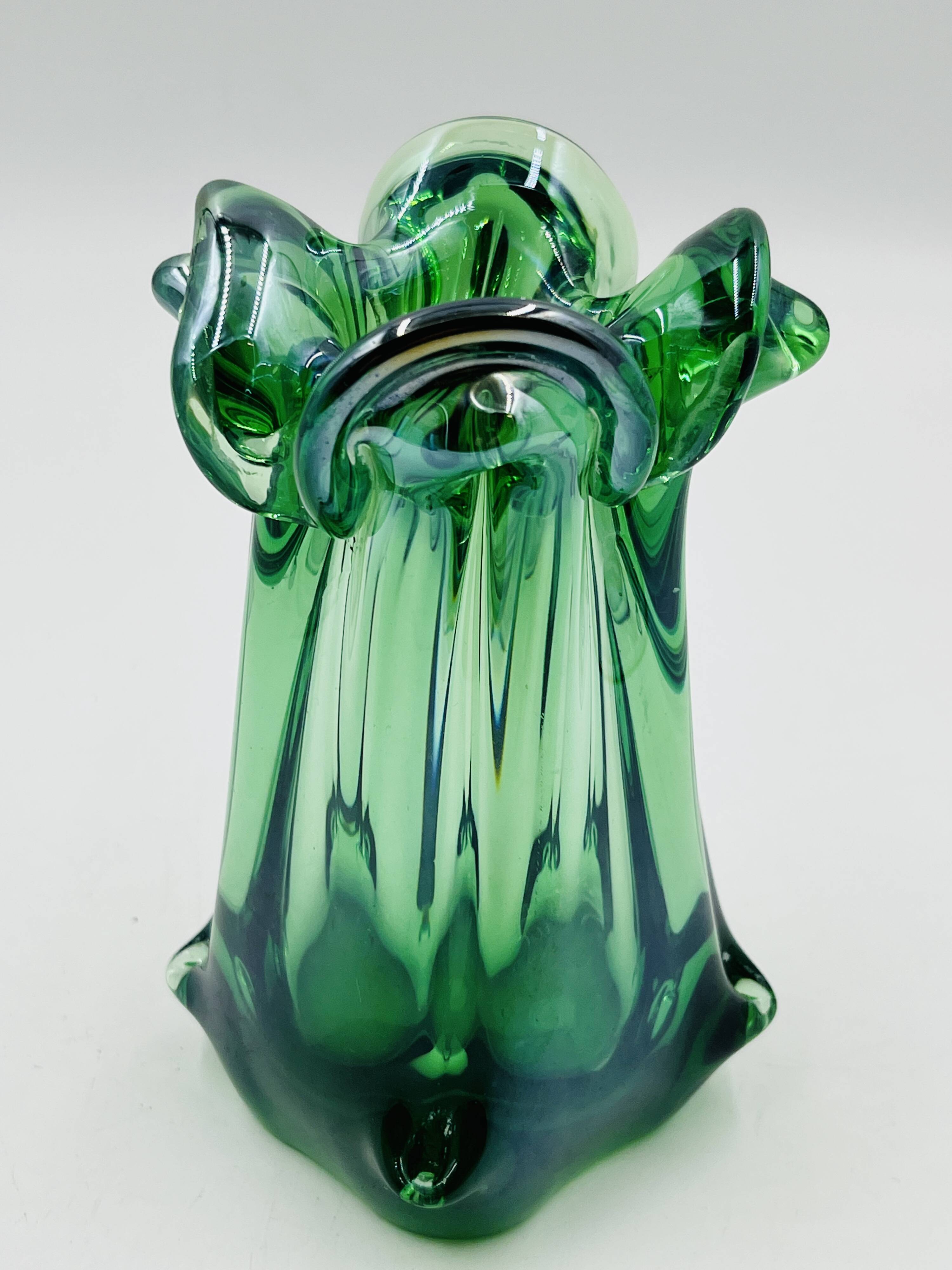 Sculptural blown glass vase from Bohemia attributed to Jan Beránek.