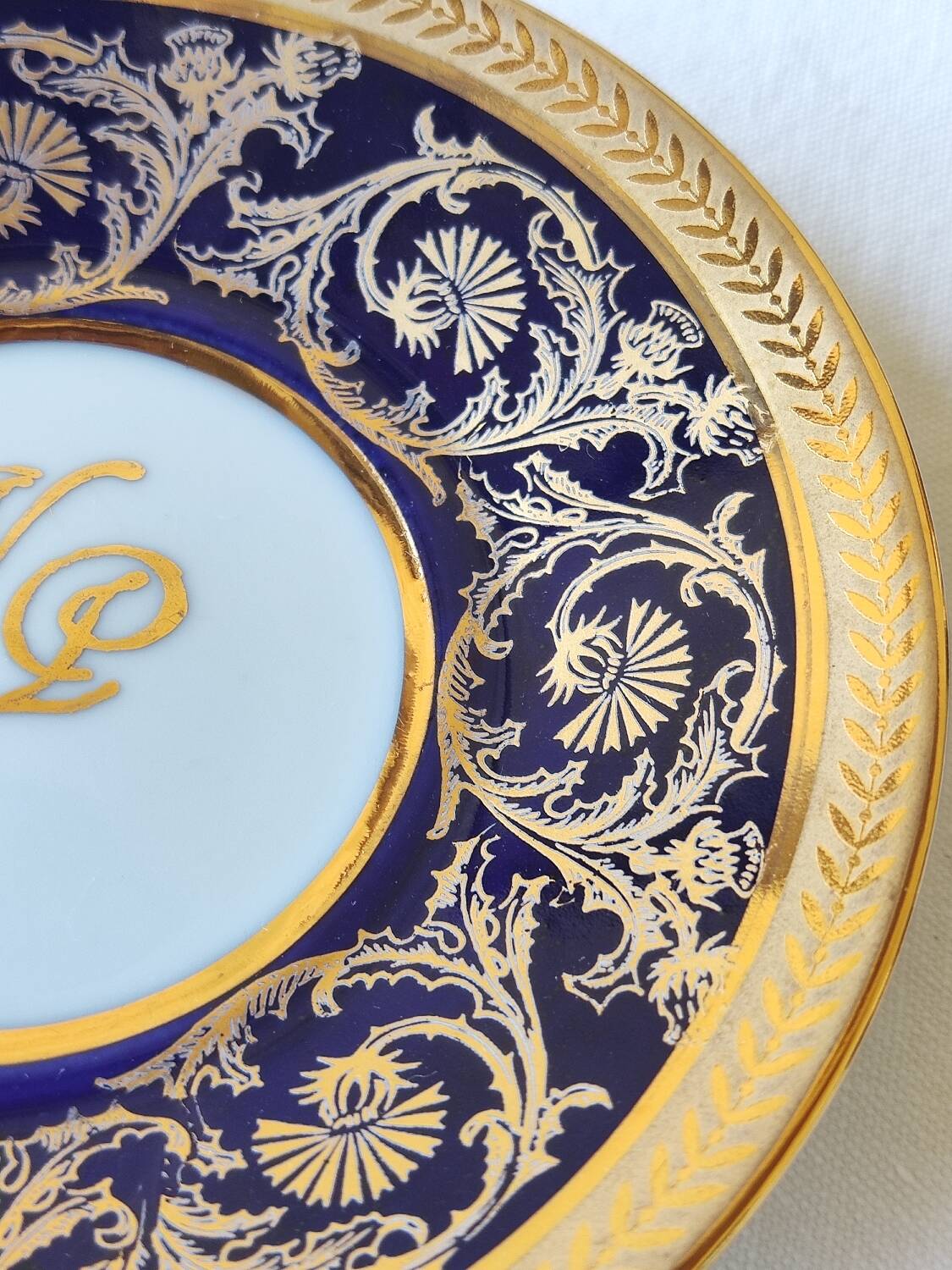 6 litron cups and saucers - oven blue and gold - Limoges porcelain
