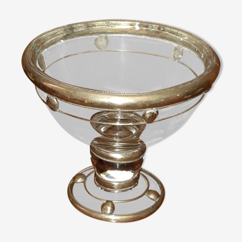 Neo-Gothic period standing cup in glass circled with silver metal, circa 1840