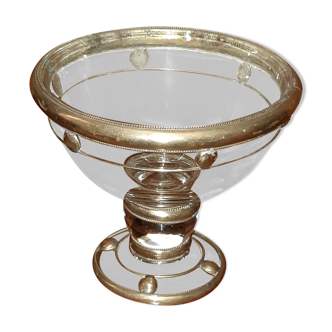 Neo-Gothic period standing cup in glass circled with silver metal, circa 1840